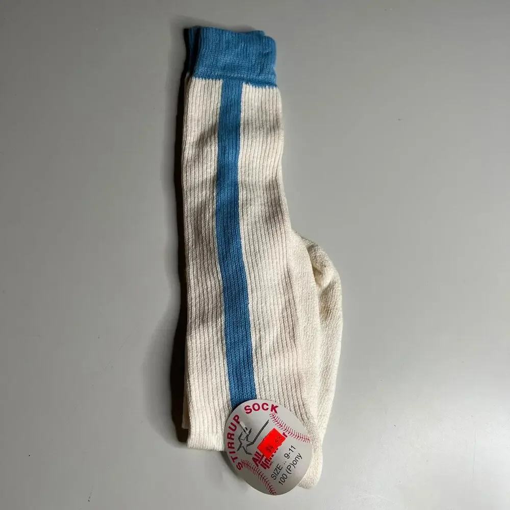 Vintage All-Star Knitwear Stirrup Baseball Socks 9-11 White Blue Stripe‎ USA NWT